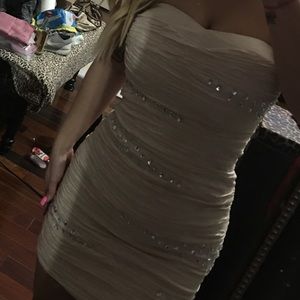 Arden B tan strapless dress with silver jewels